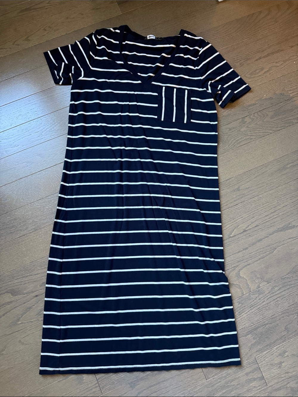 Reitmans Navy and White Striped V-Neck Midi Dress